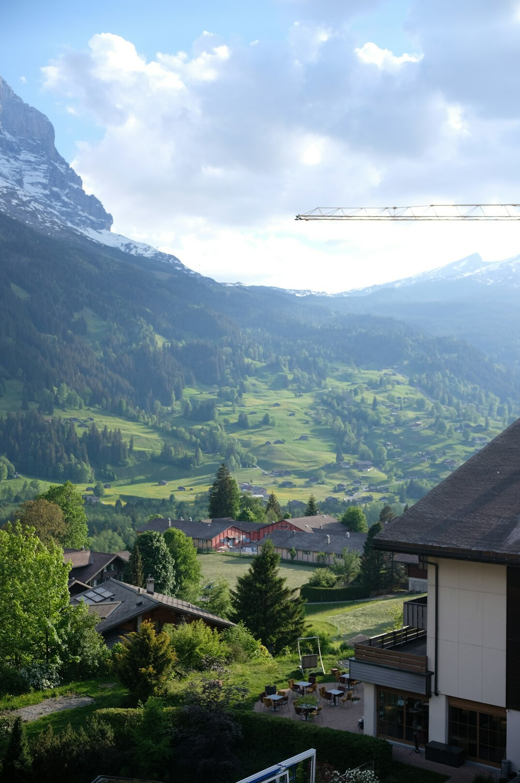 swiss landscape with modern building