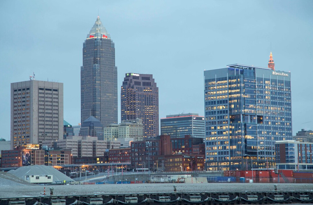 Swiss financial district skyline at dusk