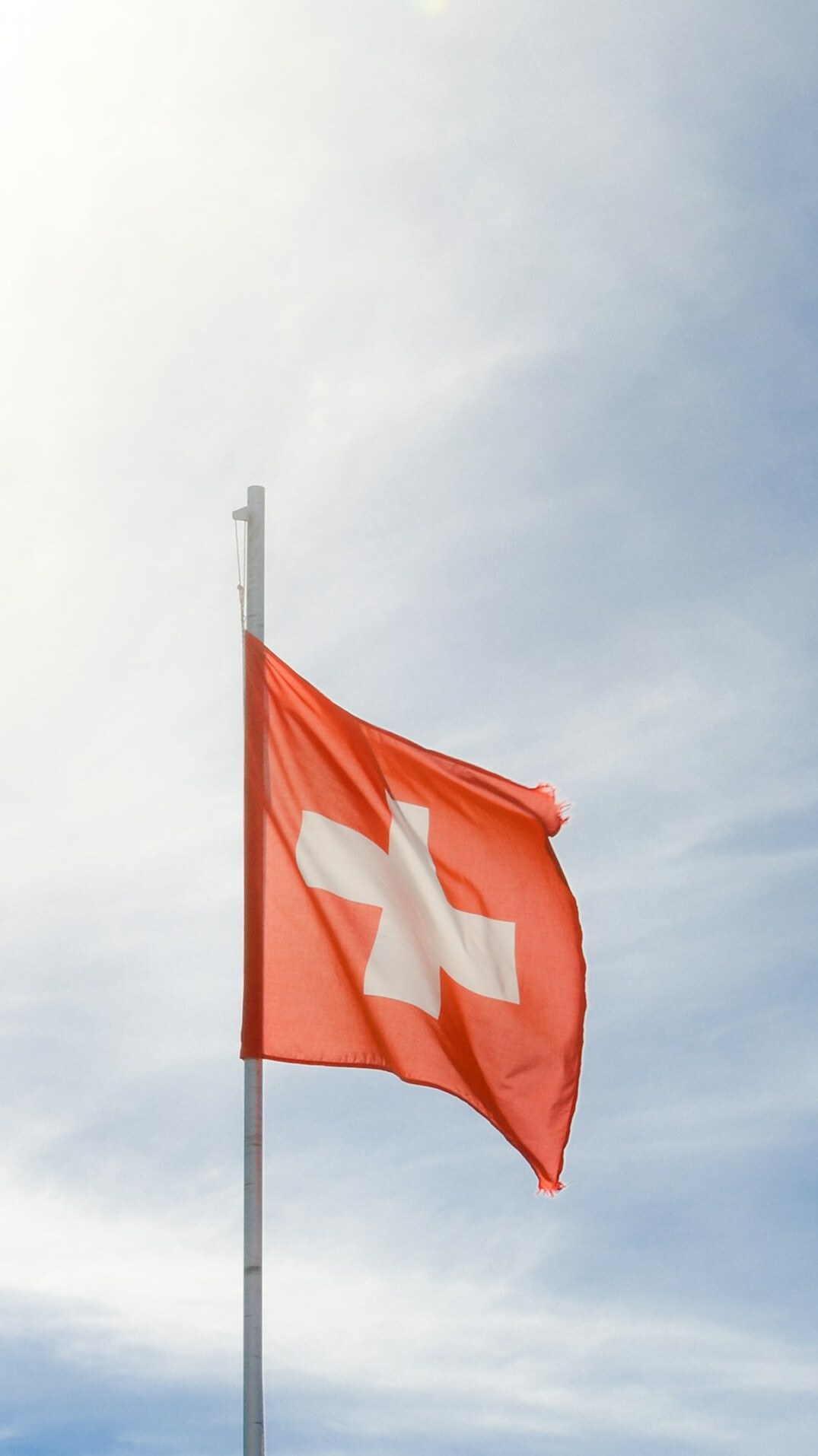 swiss flag and mountains